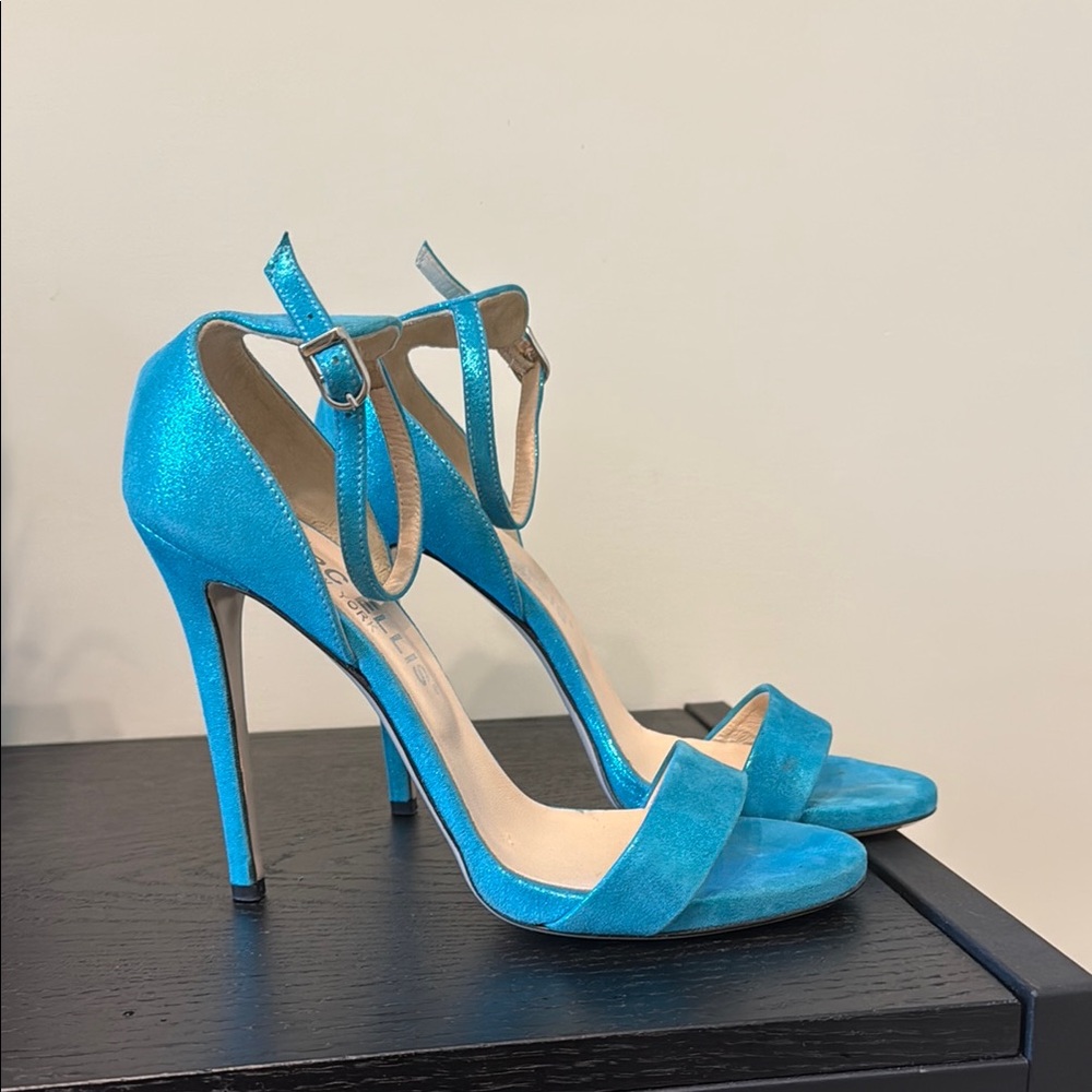 Shimmering Blue Ankle Strap Heels